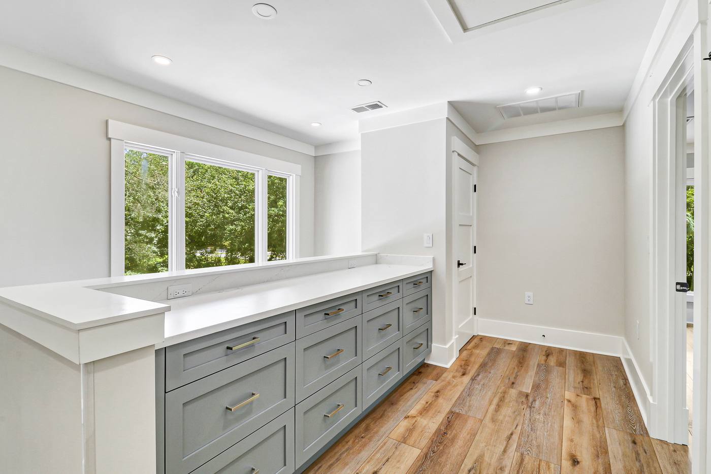 Gray drawer bank